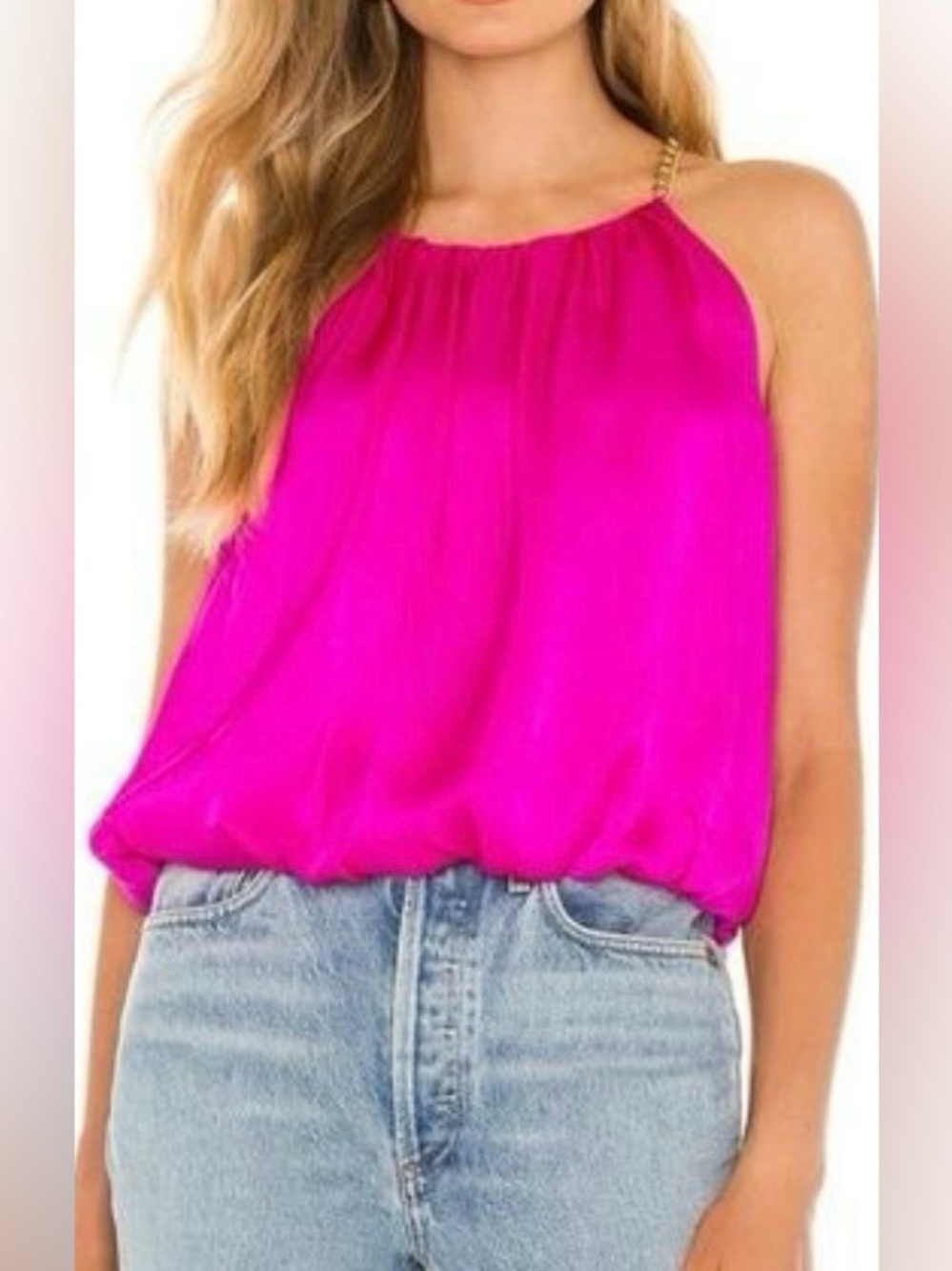 Amanda Uprichard Hot Pink Blouse with Chain Straps - Size S